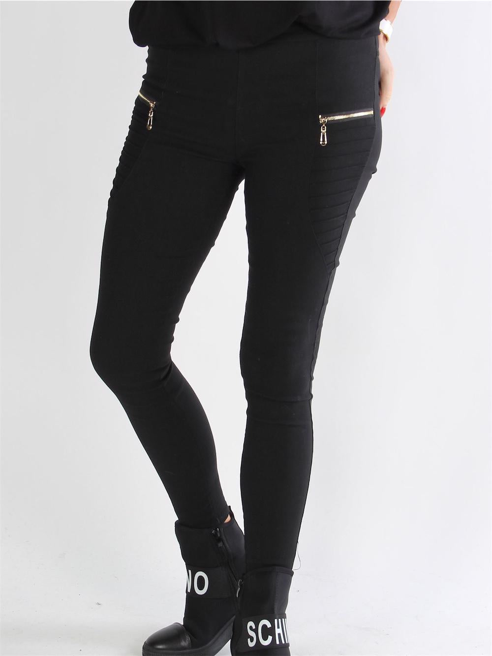 Agathe - Denim look leggings med guld lynlås